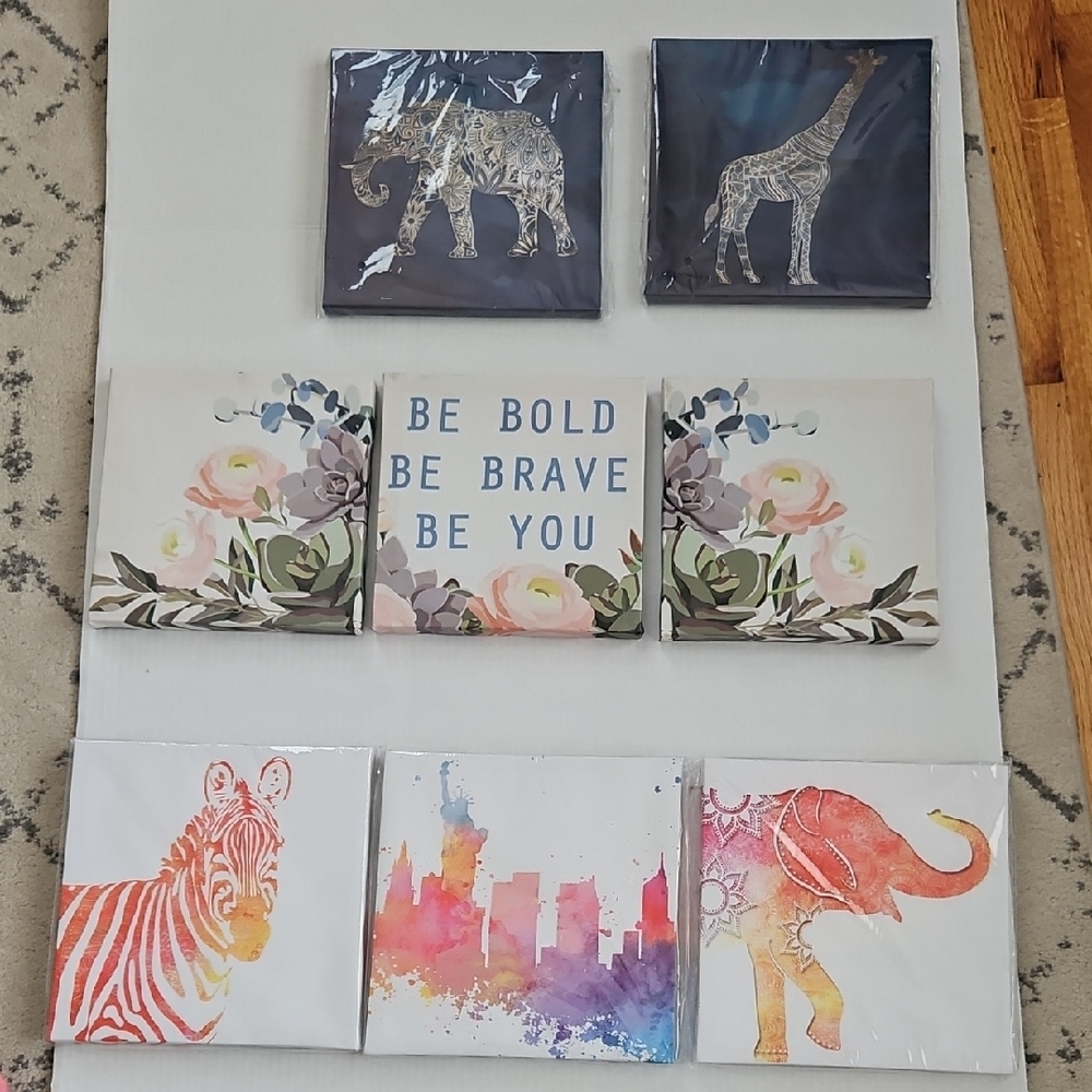 Colorful Animal and Inspirational Canvas Wall Art Set